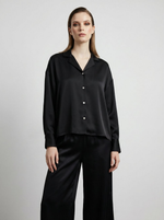 Load image into Gallery viewer, woman wearing black silk blouse