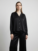Load image into Gallery viewer, woman wearing black silk blouse