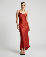 Load image into Gallery viewer, Paradisefold long red silk dress