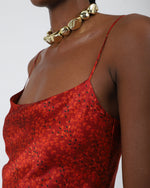Load image into Gallery viewer, Red patterned silk top with thin straps by paradisefold