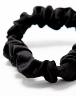 Load image into Gallery viewer, Tiny Caviar silk scrunchie no-snag hair tie, reversible design showing second print by Paradisefold