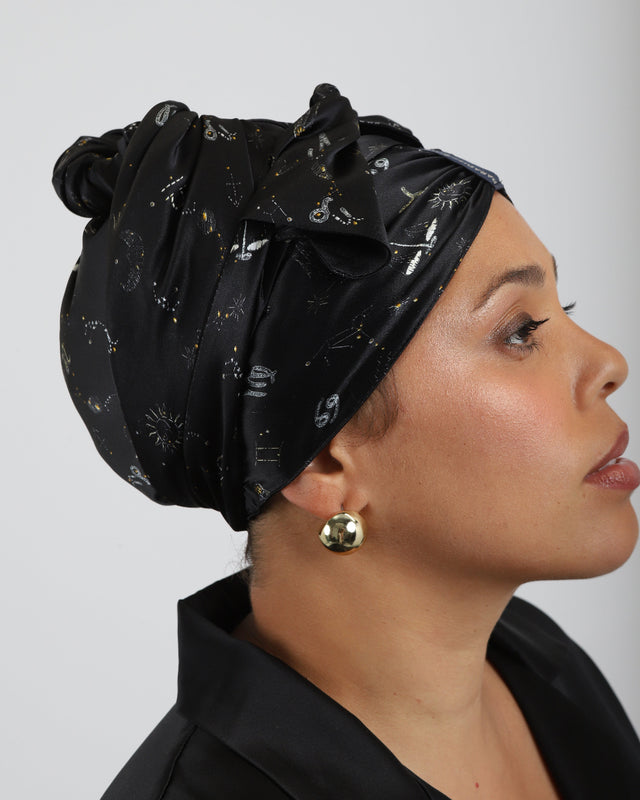 A Little Bit of Reality silk hair wrap for sleeping, reversible design showing second print by Paradisefold