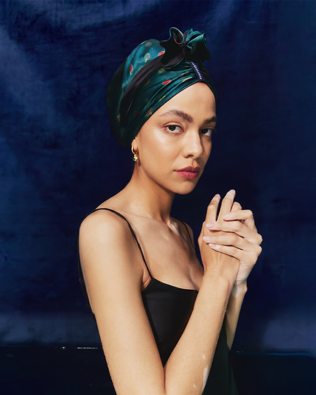Between Light and Dark silk hair wrap for sleeping, pure mulberry silk, handmade in London by Paradisefold