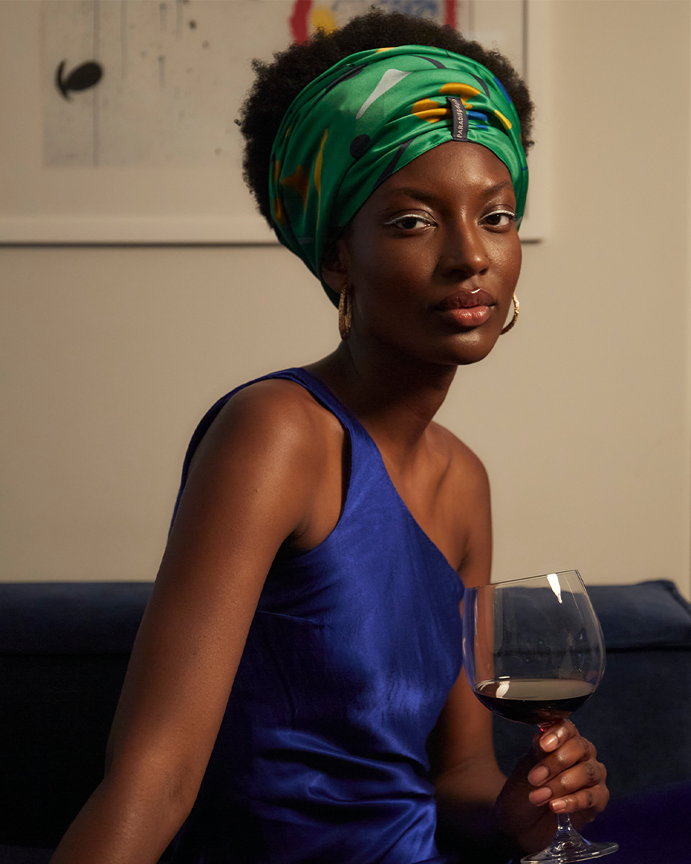 Dali Fold silk hair wrap worn as a bandanna, versatile daytime styling