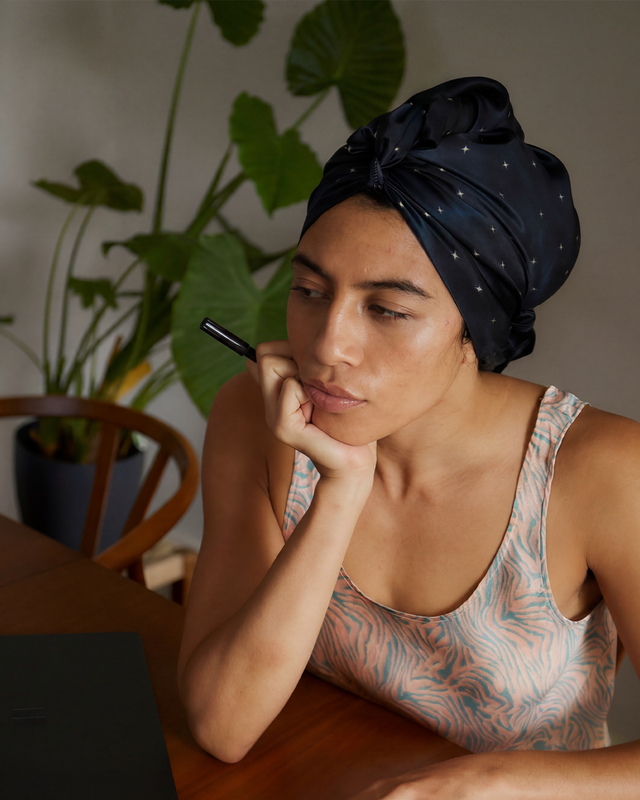 Intimacy Tales silk hair wrap for sleeping, pure mulberry silk, handmade in London by Paradisefold
