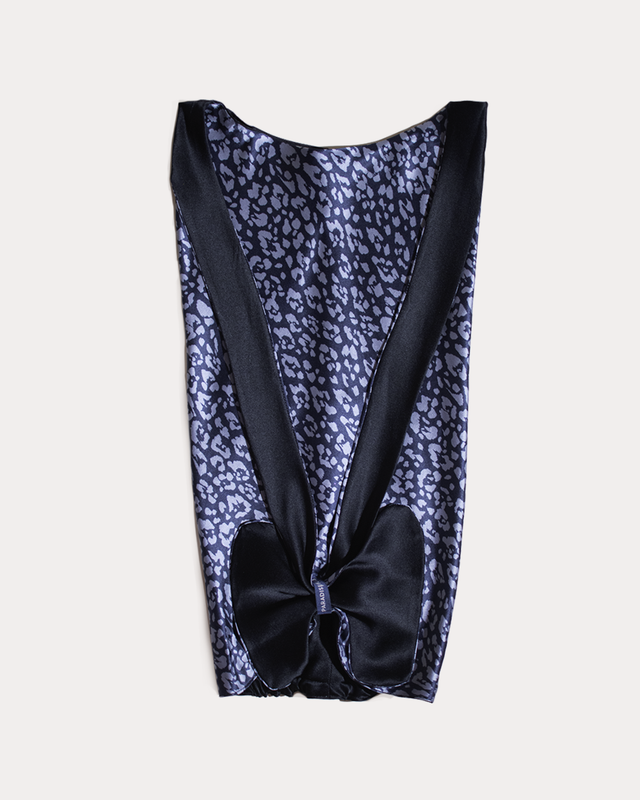 Leopard Fold silk hair and head wrap, reversible design showing second print