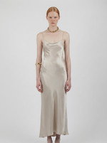 Load image into Gallery viewer, In Flow State - Paradisefold Long Champagne Silk Slip Dress
