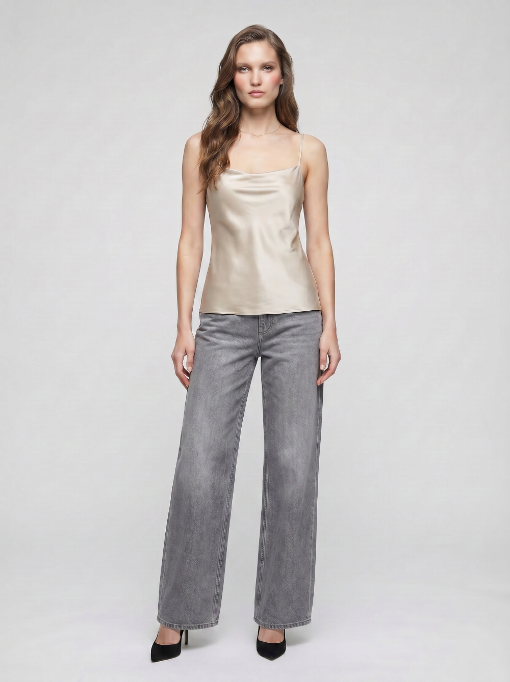 Melt Top - Paradisefold Silk Camisole - Flowing oyster-white silk cami