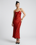 Load image into Gallery viewer, Paradisefold long red silk dress
