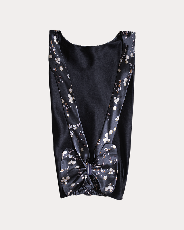 At Roulettes silk hair wrap for sleeping, lifestyle styling by Paradisefold