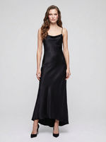 Load image into Gallery viewer, Paradisefold long black silk dress

