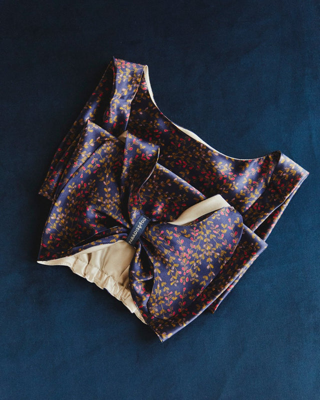 Homage to the Past silk hair and head wrap, reversible design showing second print